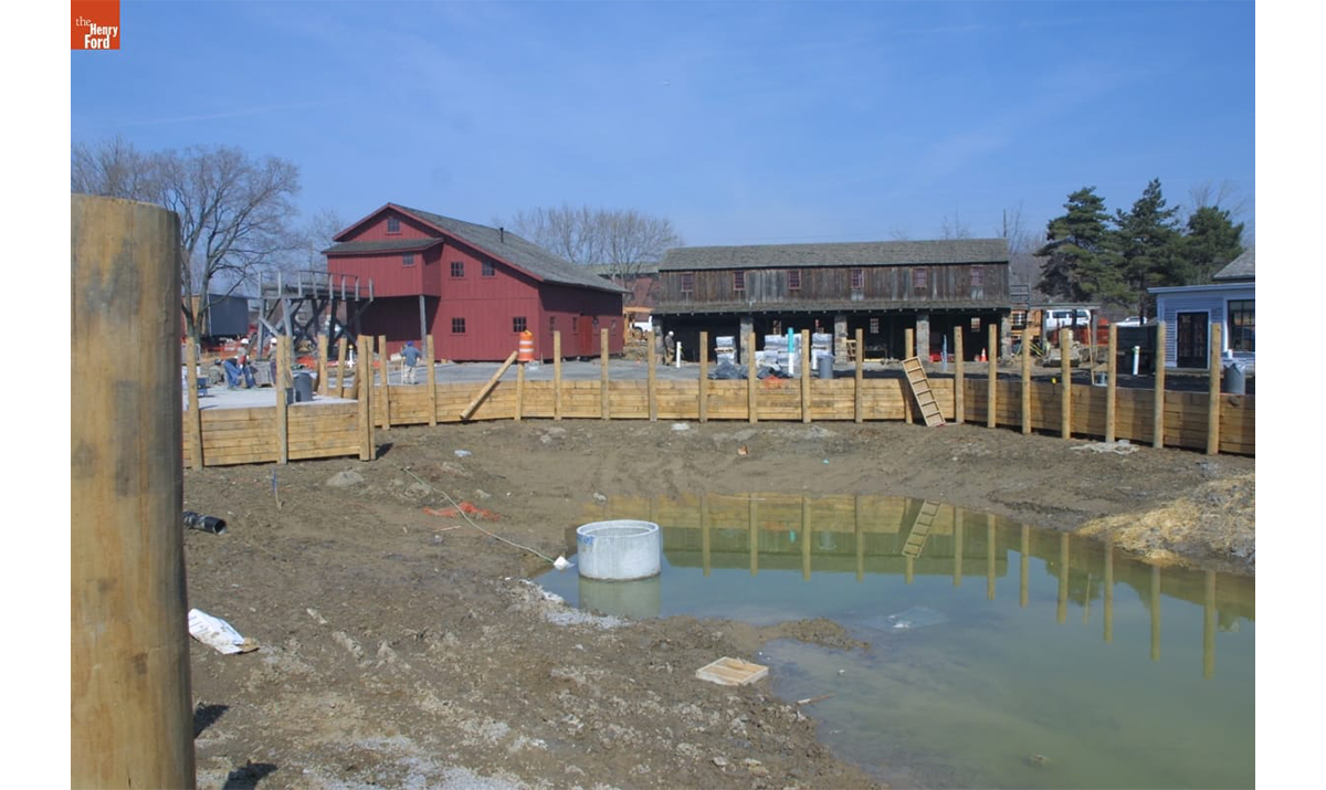 Mill pond construction in the Greenfield Village craft area, March 2003 / THF10348