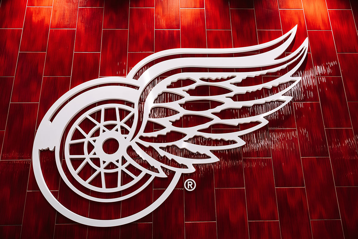 Detroit Red Wings logo from the Hydrotherapy Room in the players' locker room.