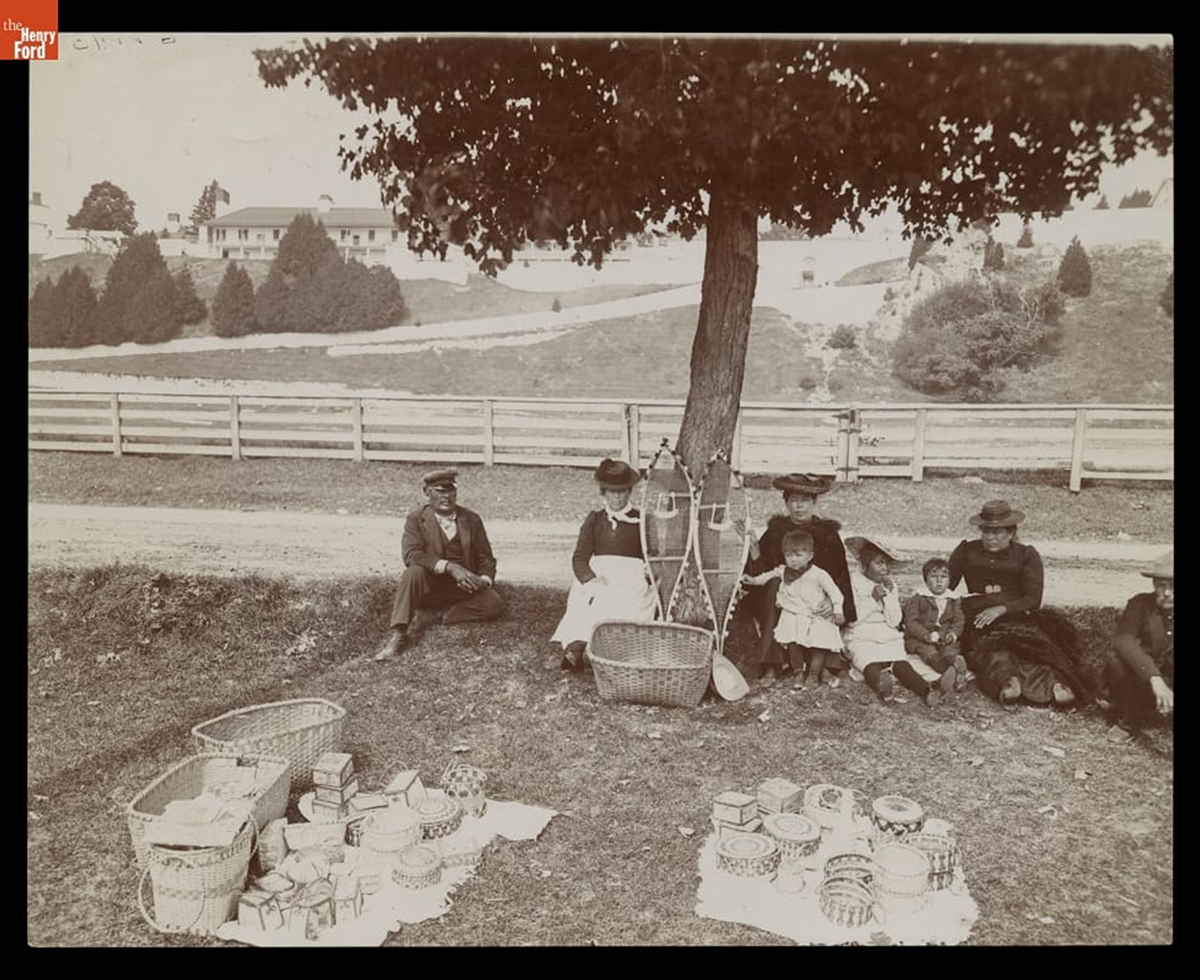 Native American Basket Market, Ojibwa Tribe, Mackinac Island, Michigan, September 1904