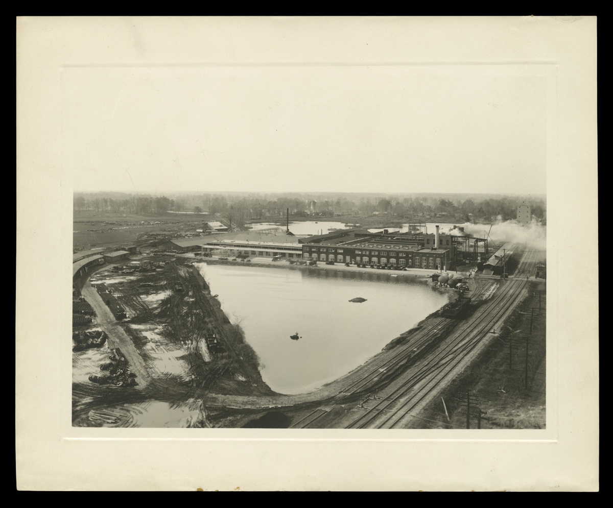 Pond adjacent to Henry Ford & Son’s tractor plant, October 22, 1918, and north of a current staff parking lot, remains central to The Henry Ford’s rainwater management system 