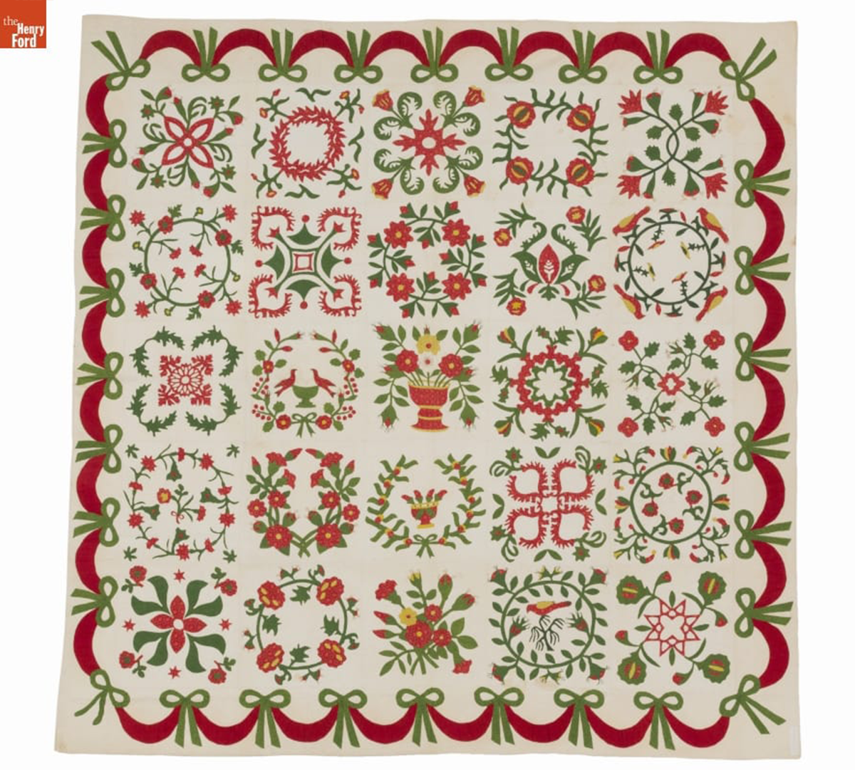 Album Quilt, probably made in southeastern Pennsylvania (perhaps in Chester County), circa 1850. One corner of this quilt carries an applied fabric strip with the inked inscription 'Anne D. Morrison.' 2016.22.1