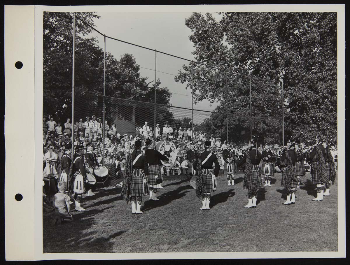 Ford Pipe Band at Ford All-Stars vs. Great Lakes Navy Baseball Game, July 1944