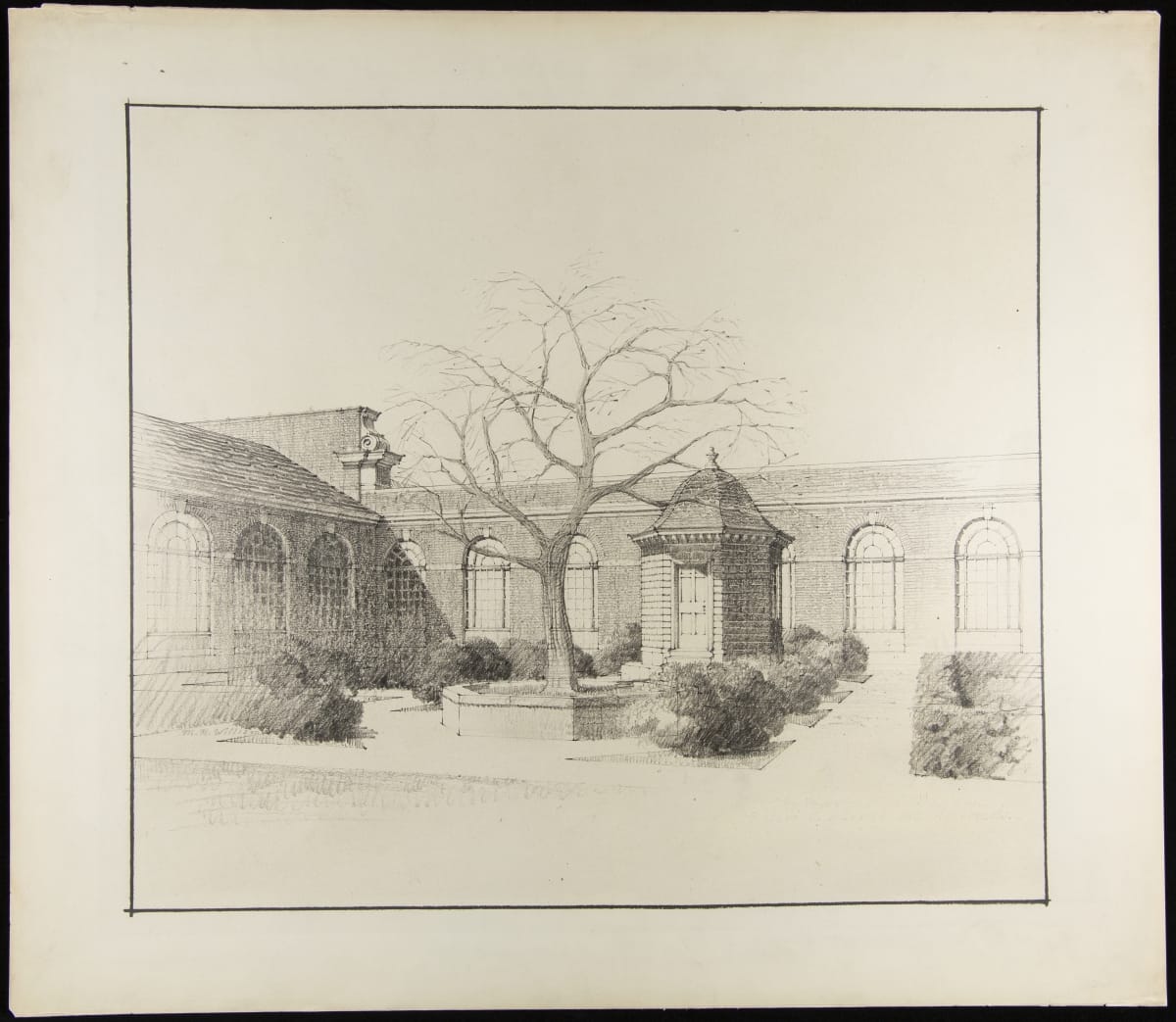 Drawing of the Virginia Court with pumphouse replicating a garden feature from Mount Vernon, 1928