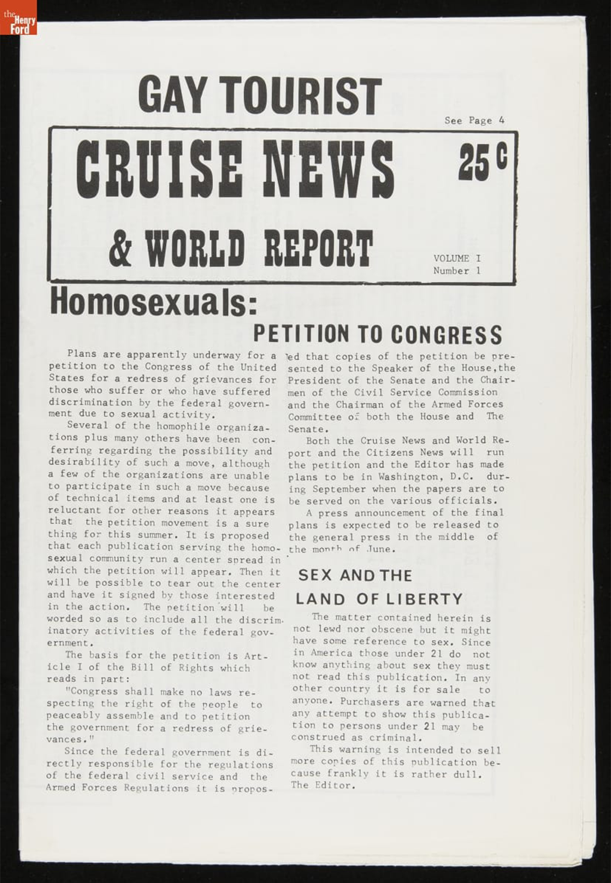 Cruise News & World Report, Volume I, Number 1, circa 1965