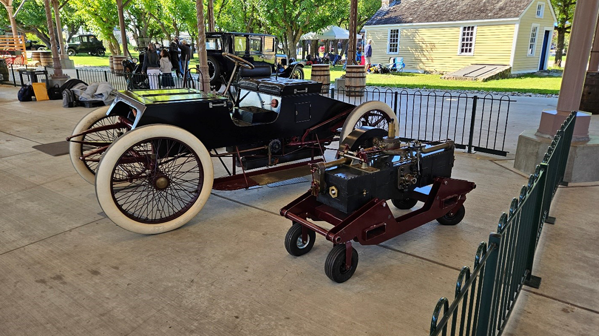 Our operating replica of Henry Ford's 1901 “Sweepstakes” race car was in Detroit Central Market, alongside a separate copy of its 2-cylinder, 539-cubic-inch engine